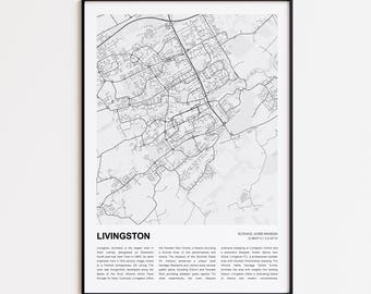 Livingston Map Print, Livingston Travel Map, Livingston Wall Decor Art, Livingston Scotland, Housewarming Gift