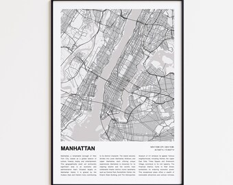 Manhattan Map Print, Manhattan Travel Map, Manhattan Wall Decor Art, Manhattan New York, Housewarming Gift