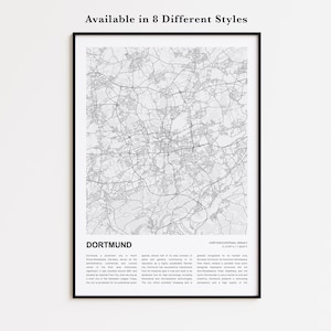 Dortmund Map Print, Dortmund Travel Map, Dortmund Wall Decor Art, Dortmund North Rhine-Westphalia, Housewarming Gift