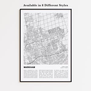 Markham Map Print, Markham Travel Map, Markham Wall Decor Art, Markham Ontario, Housewarming Gift