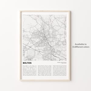 Bolton Map Print, Bolton Travel Map, Bolton Wall Decor Art, Bolton England, Housewarming Gift