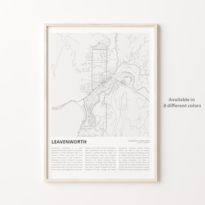 Impresión de mapa de Leavenworth, mapa de viaje de Leavenworth, arte de decoración de pared de Leavenworth, Leavenworth Washington, regalo de inauguración de la casa