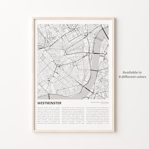 Westminster Map Print, Westminster Travel Map, Westminster Wall Decor Art, Westminster Greater London, Housewarming Gift