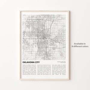 Impressão de mapa de Oklahoma City, mapa de viagem de Oklahoma City, arte de decoração de parede de Oklahoma City, Oklahoma City Oklahoma, presente de inauguração de casa