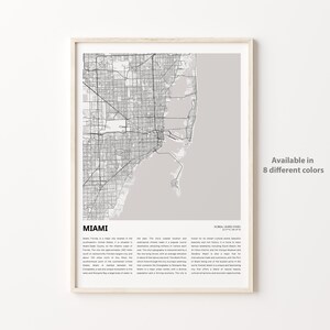 Impresión de mapas de Miami, mapa de viajes de Miami, arte de decoración de pared de Miami, Miami Florida, regalo de inauguración de la casa