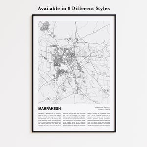 Mapa de Marrakech para imprimir, Mapa turístico de Marrakech, Arte decorativa de parede de Marrakech, Marrakech-Safi, Presente de boas-vindas