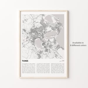 Impresión de mapa de Túnez, mapa de viaje de Túnez, arte de decoración de pared de Túnez, Túnez, regalo de inauguración de la casa