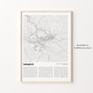 Sarajevo Karte Drucken, Sarajevo-Reisekarte, Sarajevo-Wand-Dekor-Kunst, Sarajevo Sarajevo, Housewarminggeschenk