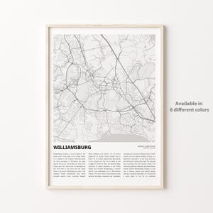 Williamsburg Map Print, Williamsburg Travel Map, Williamsburg Wall Decor Art, Williamsburg Virginia, Housewarming Gift