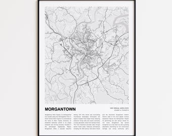 Morgantown Map Print, Morgantown Travel Map, Morgantown Wall Decor Art, Morgantown West Virginia, Housewarming Gift