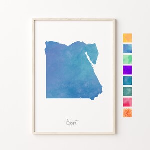 Carte aquarelle Egypte, impression pastel Egypte, art minimaliste Egypte, art mural Egypte, impression carte Egypte, cadeau de pendaison de crémaillère, carte colorée du pays Egypte