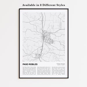 Paso Robles Map Print, Paso Robles Travel Map, Paso Robles Wall Decor Art, Paso Robles California, Housewarming Gift