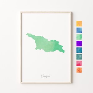 Carte aquarelle de Géorgie, impression pastel de Géorgie, art minimaliste de Géorgie, art mural de Géorgie, impression de carte de Géorgie, cadeau de pendaison de crémaillère, pays de Géorgie