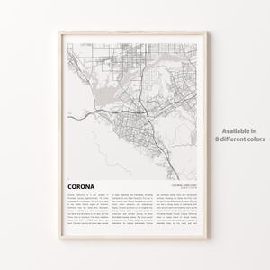 Corona Map Print, Corona Travel Map, Corona Wall Decor Art, Corona California, Housewarming Gift
