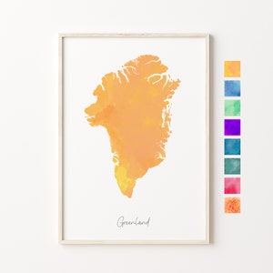 Carte aquarelle du Groenland, impression pastel du Groenland, art mural minimal du Groenland, impression de carte du Groenland cadeau de pendaison de crémaillère Pays du Groenland