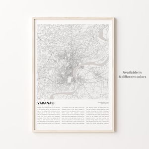 Varanasi Map Print, Varanasi Travel Map, Varanasi Wall Decor Art, Varanasi Uttar Pradesh, Housewarming Gift