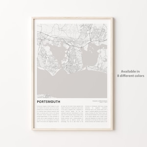 Portsmouth Map Print, Portsmouth Travel Map, Portsmouth Wall Decor Art, Portsmouth England, Housewarming Gift