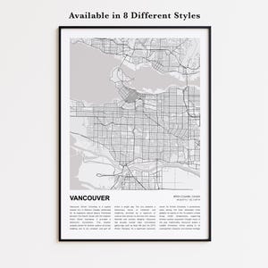 Vancouver Map Print, Vancouver Travel Map, Vancouver Wall Decor Art, Vancouver British Columbia, Housewarming Gift