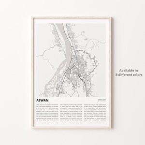 Impresión de mapa de Asuán, mapa de viaje de Asuán, arte de decoración de pared de Asuán, Asuán Asuán, regalo de inauguración de la casa Impresión de póster de mapa personalizado