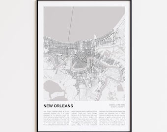 Impression de carte de la Nouvelle-Orléans, carte de voyage de la Nouvelle-Orléans, art déco murale La Nouvelle-Orléans, Louisiane de la Nouvelle-Orléans, cadeau de pendaison de crémaillère
