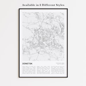 Mapa de Donetsk impreso, Mapa turístico de Donetsk, Arte decorativo de pared de Donetsk, Donetsk, Óblast de Donetsk, Regalo de inauguración de casa