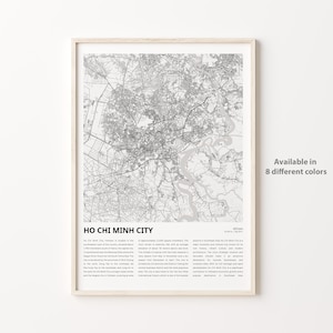 Impresión de mapa de la ciudad de Ho Chi Minh, mapa de viaje de la ciudad de Ho Chi Minh, arte de decoración de pared de la ciudad de Ho Chi Minh, ciudad de Ho Chi Minh, regalo de inauguración de la casa