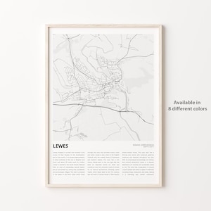 Impresión de mapas de Lewes, mapa de viajes de Lewes, arte de decoración de pared de Lewes, Lewes Inglaterra, regalo de inauguración de la casa
