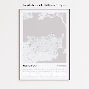 Mapa impreso de Nelson Bay, Mapa turístico de Nelson Bay, Arte decorativo de pared de Nelson Bay, Nelson Bay, Nueva Gales del Sur, Regalo de inauguración de casa