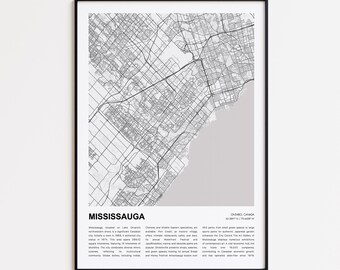 Mississauga Map Print, Mississauga Travel Map, Mississauga Wall Decor Art, Mississauga Ontario, Housewarming Gift