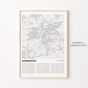 Impresión de mapa de Warrington, mapa de viaje de Warrington, arte de decoración de pared de Warrington, Warrington Inglaterra, regalo de inauguración de la casa