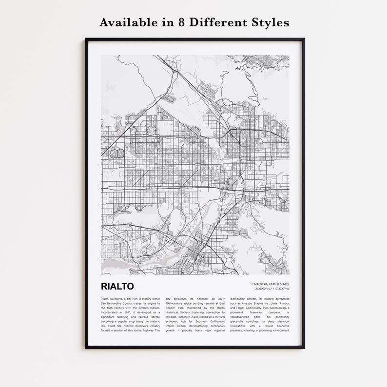 Map Or Rialto Rialto Map Print, Rialto Travel Map, Rialto Wall Decor Art, Rialto ...