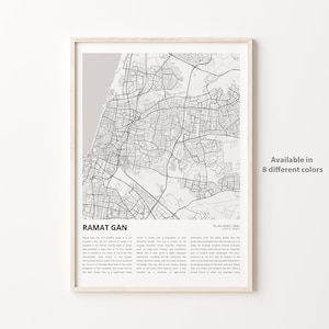 Impression de carte de Ramat Gan, carte de voyage de Ramat Gan, art déco murale Ramat Gan, quartier de Ramat Gan à Tel Aviv, cadeau de pendaison de crémaillère