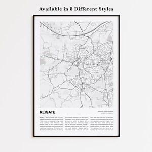 Reigate Map Print, Reigate Travel Map, Reigate Wall Decor Art, Reigate England, Housewarming Gift