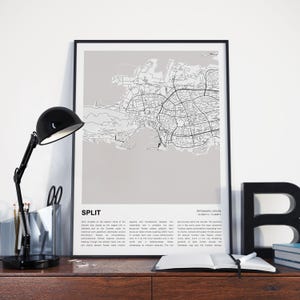 スプリットの地図プリント、スプリットの旅行地図、スプリットの壁飾りアート、スプリット スプリット・ダルマチア、新築祝いのギフト 画像 6