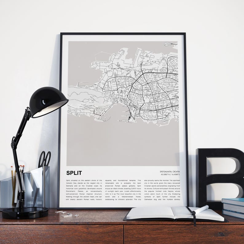 スプリットの地図プリント、スプリットの旅行地図、スプリットの壁飾りアート、スプリット スプリット・ダルマチア、新築祝いのギフト 画像 6