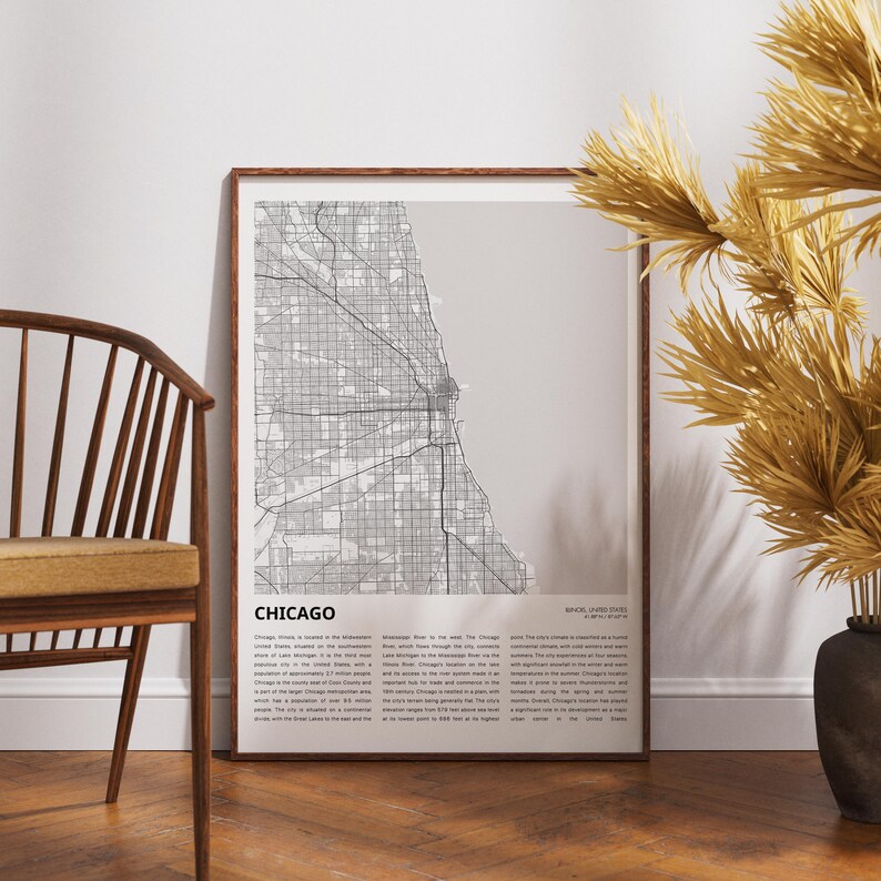 Chicago Map Print, Chicago Travel Map, Chicago Wall Decor Art, Chicago ...