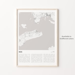 Impresión de mapa de Kos, mapa de viaje, arte de decoración de pared, regalo de inauguración de la casa