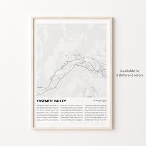 Yosemite Valley kaart afdrukken, Yosemite Valley reiskaart, Yosemite Valley muur decor kunst, Yosemite Valley Californië, housewarming cadeau