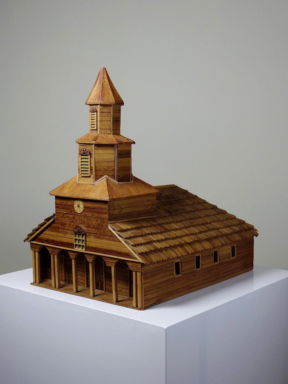 Vintage wooden church model from the 50s-70s "Iglesia Nercon Chiloe Chile" miniature wooden building rare craft collection