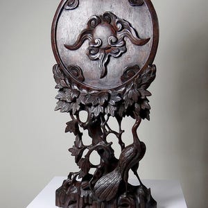 Large Asian table screen panel 19th century carved rosewood antique rare Indo-Chinese art, Chinese, old sculpture collection