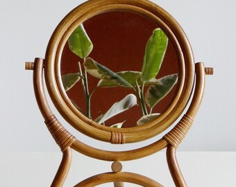 Espejo de mesa vintage de bambú años 50-60 psyche Francia