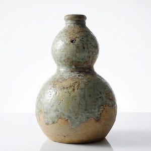Kleine doppelwandige japanische Keramik-Sakeflasche aus Iga, Vintage-/alte Sammlung