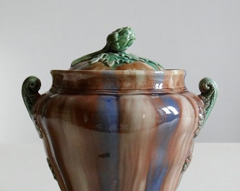 Rare pot sucrier faïence de Rubelles 1840-1860 Emaux ombrants ancien France artichaut