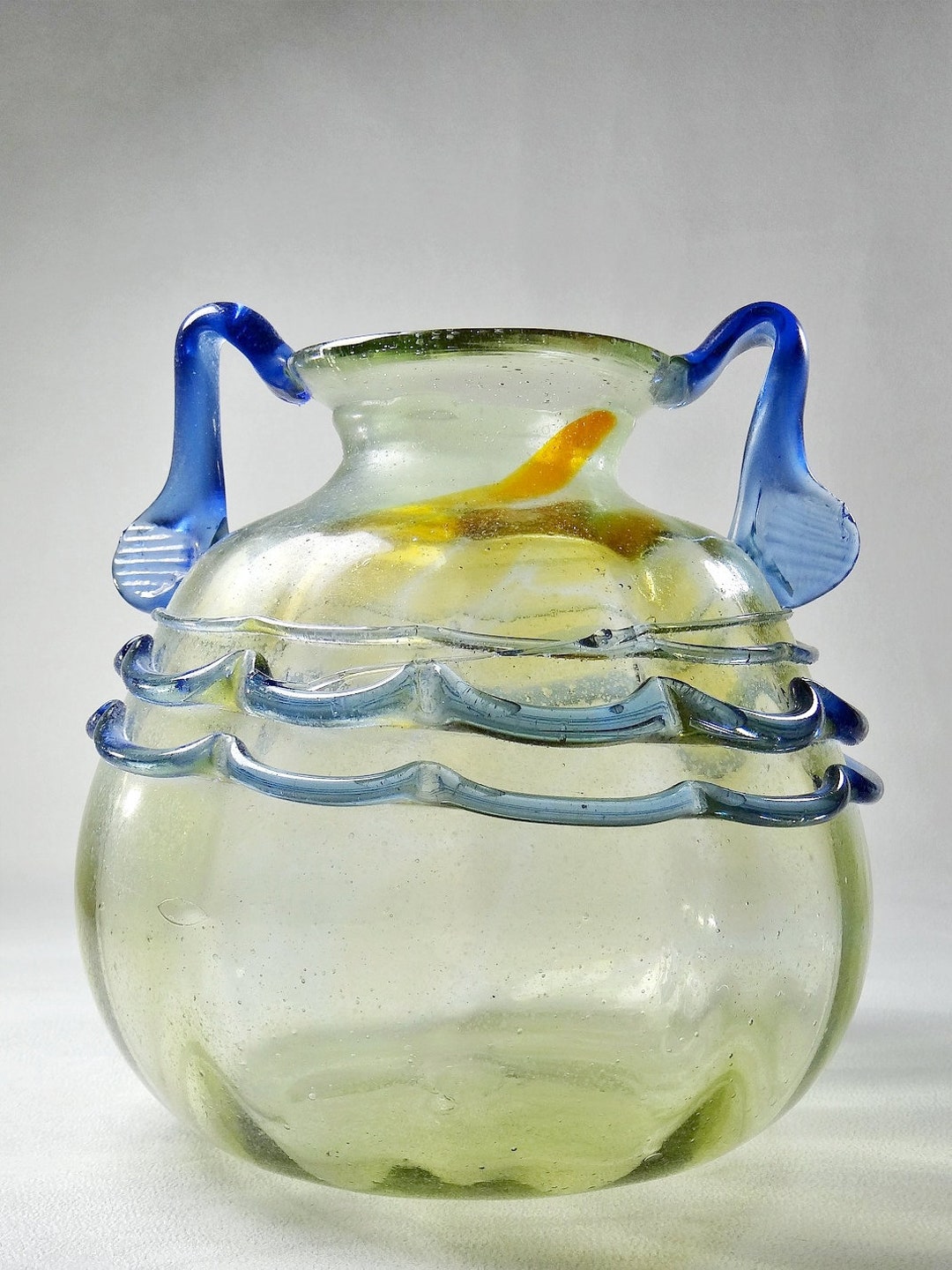 Imposing Vase of Vintage Artisanal Art Glassware 40s60s Amphora Ball