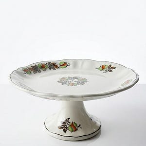 Antieke fruitschaal met "Marrons"-patroon, Longchamp aardewerk, polychroom ironstone, chique Franse herfststijl, antieke keukendecoratie, 1910-1930