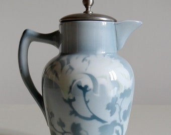 Keller and Guérin teapot infuser pitcher Luneville earthenware chrysanthemums old 19th-20th century Art Nouveau flower