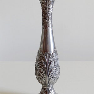 Vase soliflore silver metal art nouveau vintage old chic acanthus leaves