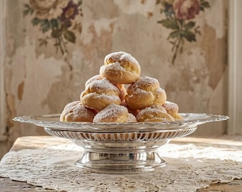 Große, durchbrochene, versilberte Metallschale auf einem Ständer, seltenes Dechamps Frères-Silberbesteck, Tischdekoration aus Silberspitze, Vintage-Präsentationsständer