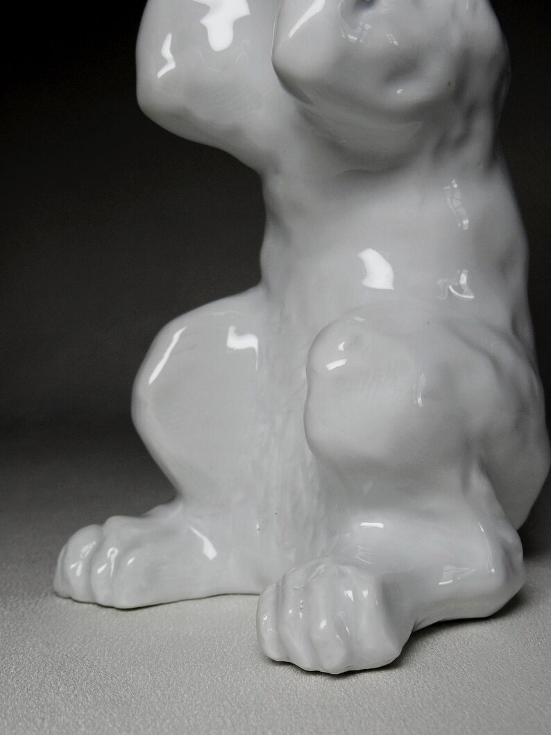 Fine White Porcelain Subject, Crazy Dog Showing Off, Porcelain Animal
