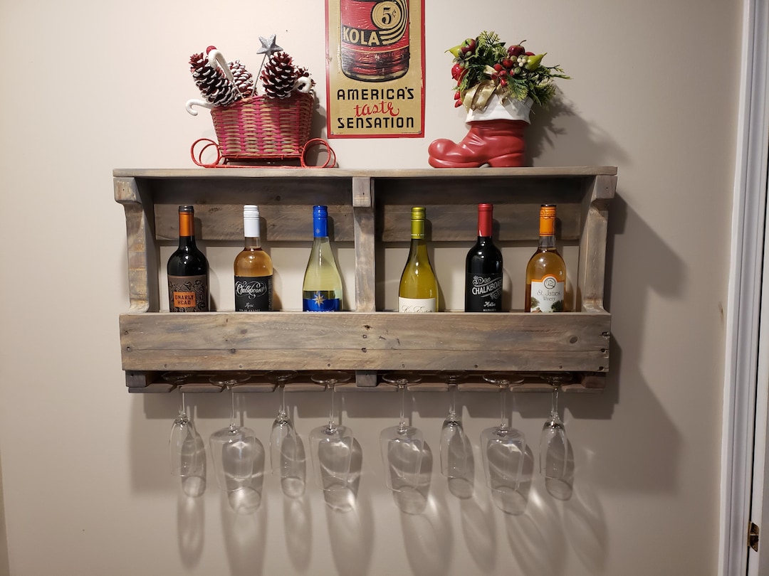 Rustic Farmhouse Wall Mounted Wine Rack - Etsy
